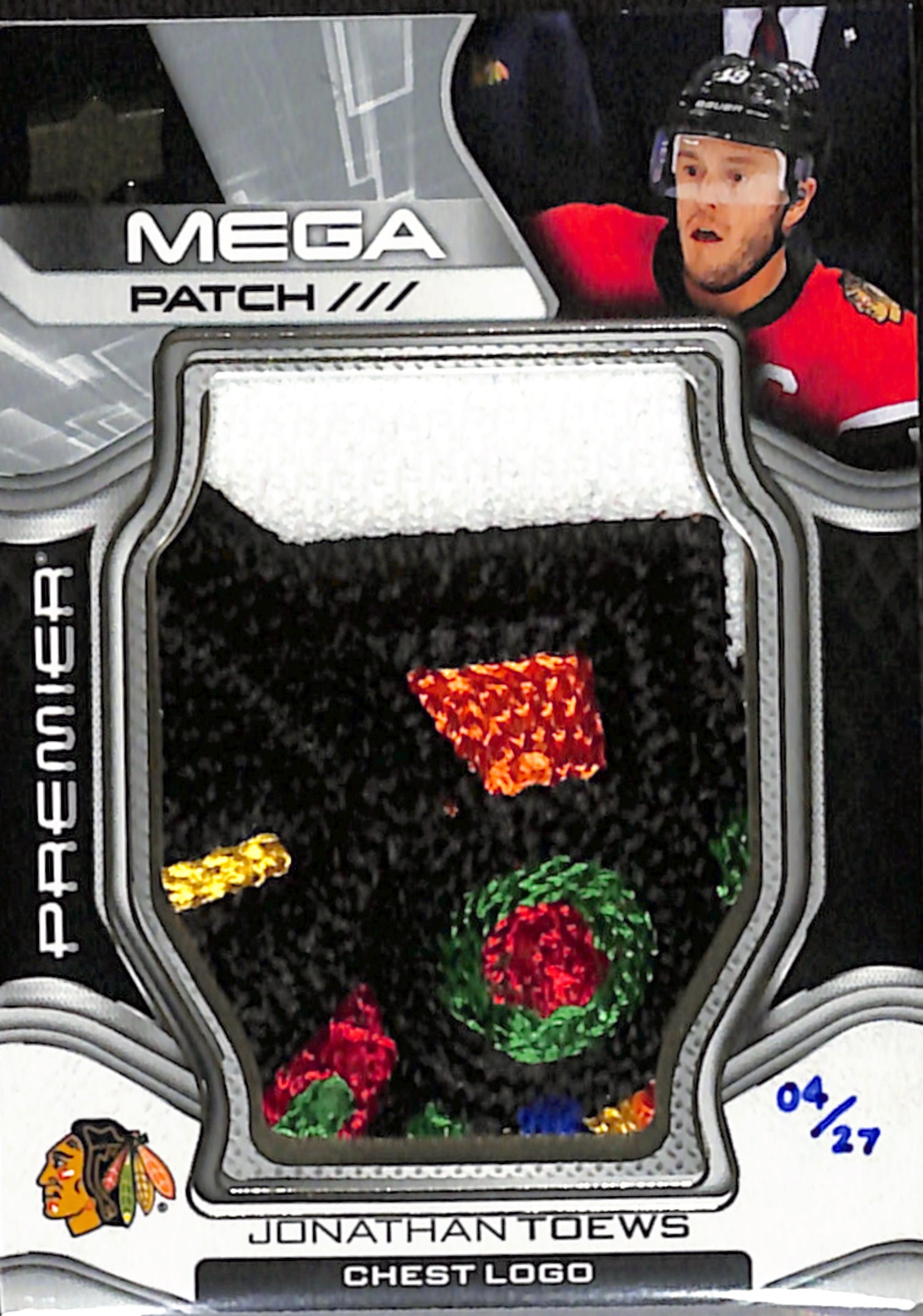 2022-23 Premier - Jonathan Toews Game Worn Mega Chest Logo Patch /27 (PMP-JT)