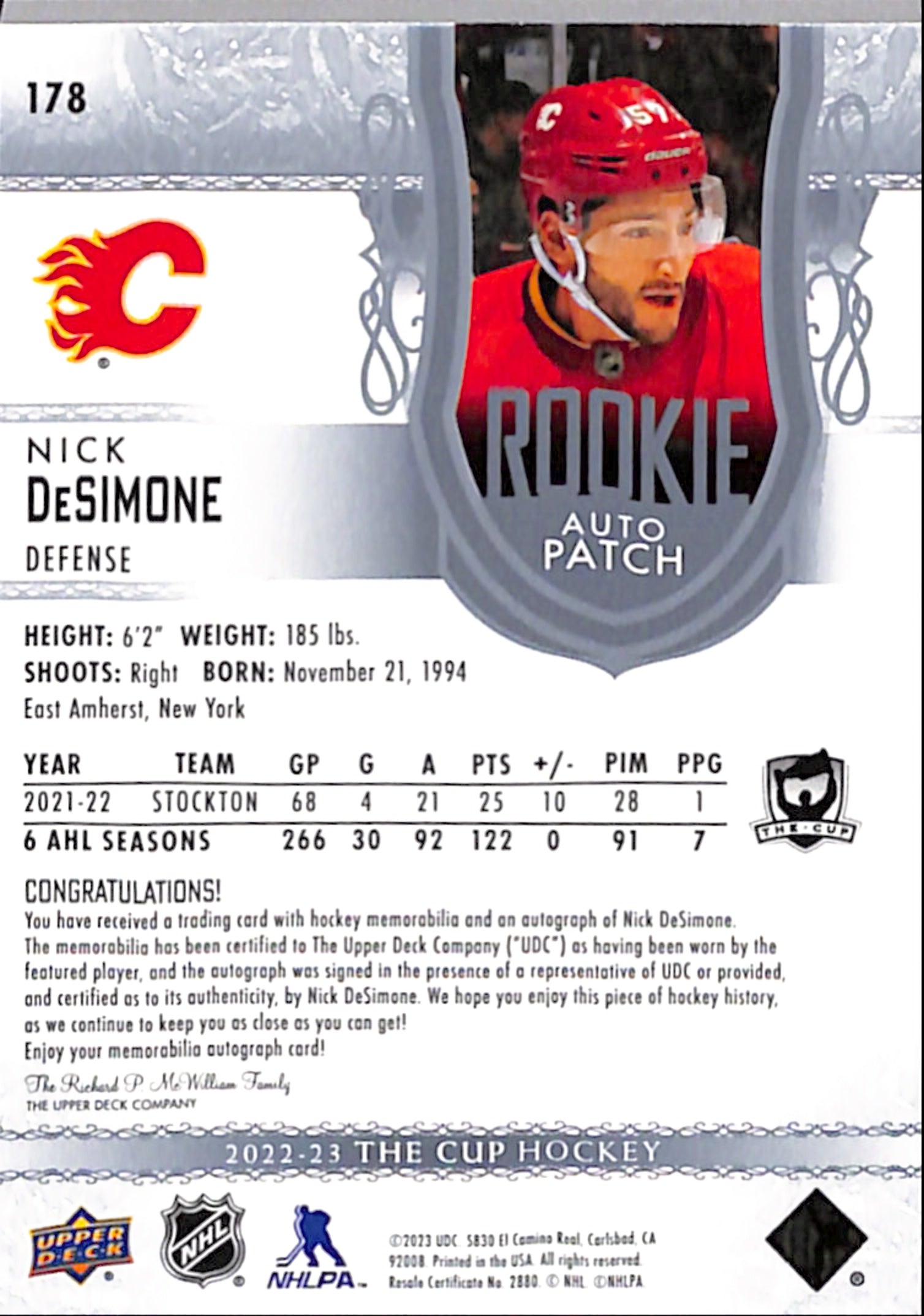 2022-23 The Cup - Nick DeSimone Rookie Auto Patch /249 (178)