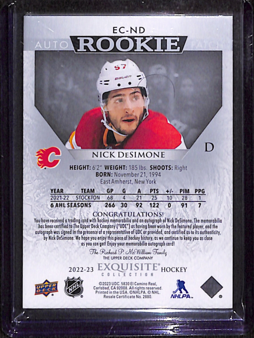 2022-23 The Cup - Nick DeSimone Exquisite Collection /57 (EC-ND)