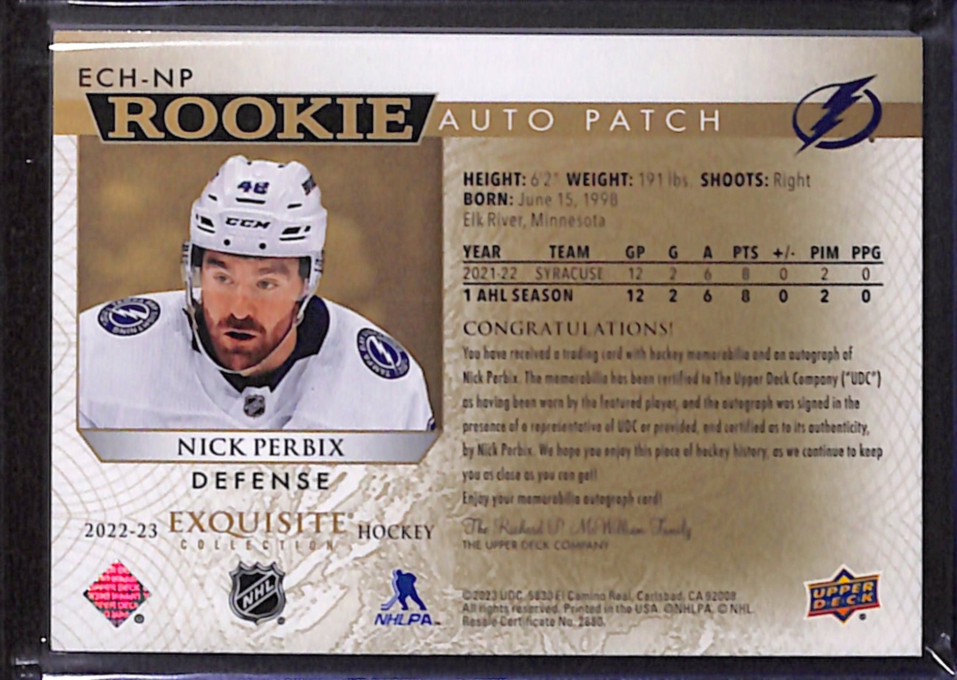 2022-23 The Cup - Nick Perbix Exquisite Collection 1/1 (ECH-NP)