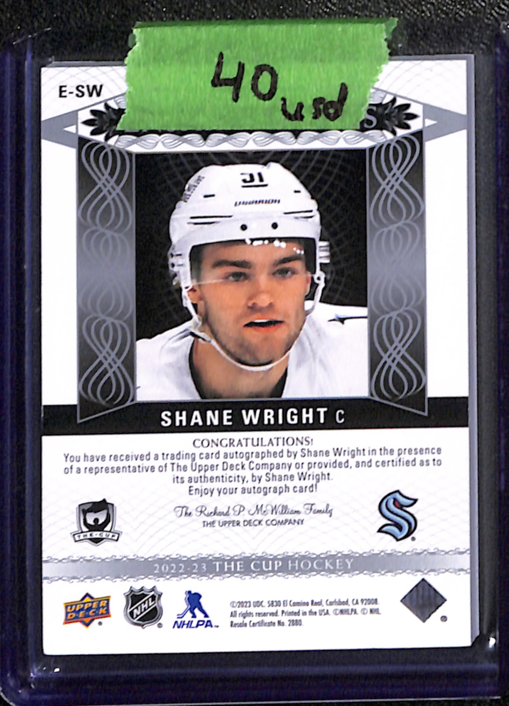 2022-23 The Cup - Shane Wright Enshrinements /99 (E-SW)