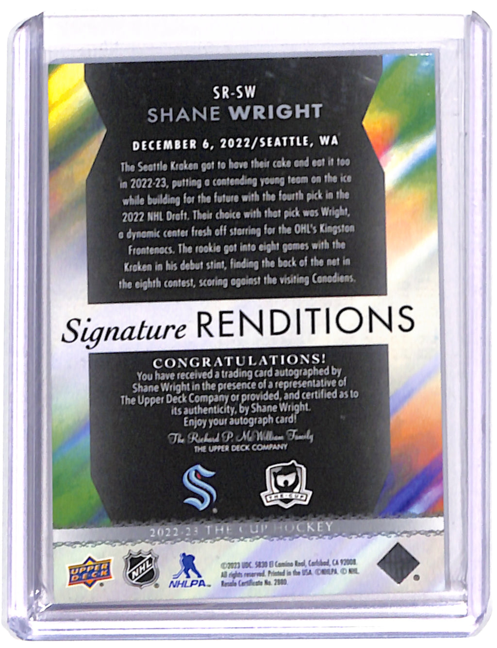 2022-23 The Cup - Shane Wright Signature Renditions (SR-SW)