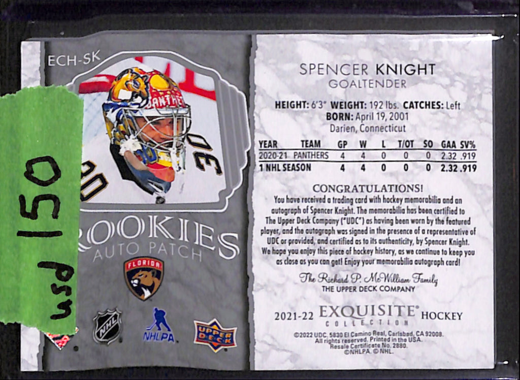 2021-22 The Cup - Spencer Knight Exquisite Collection RPA /25 (ECH-SK)