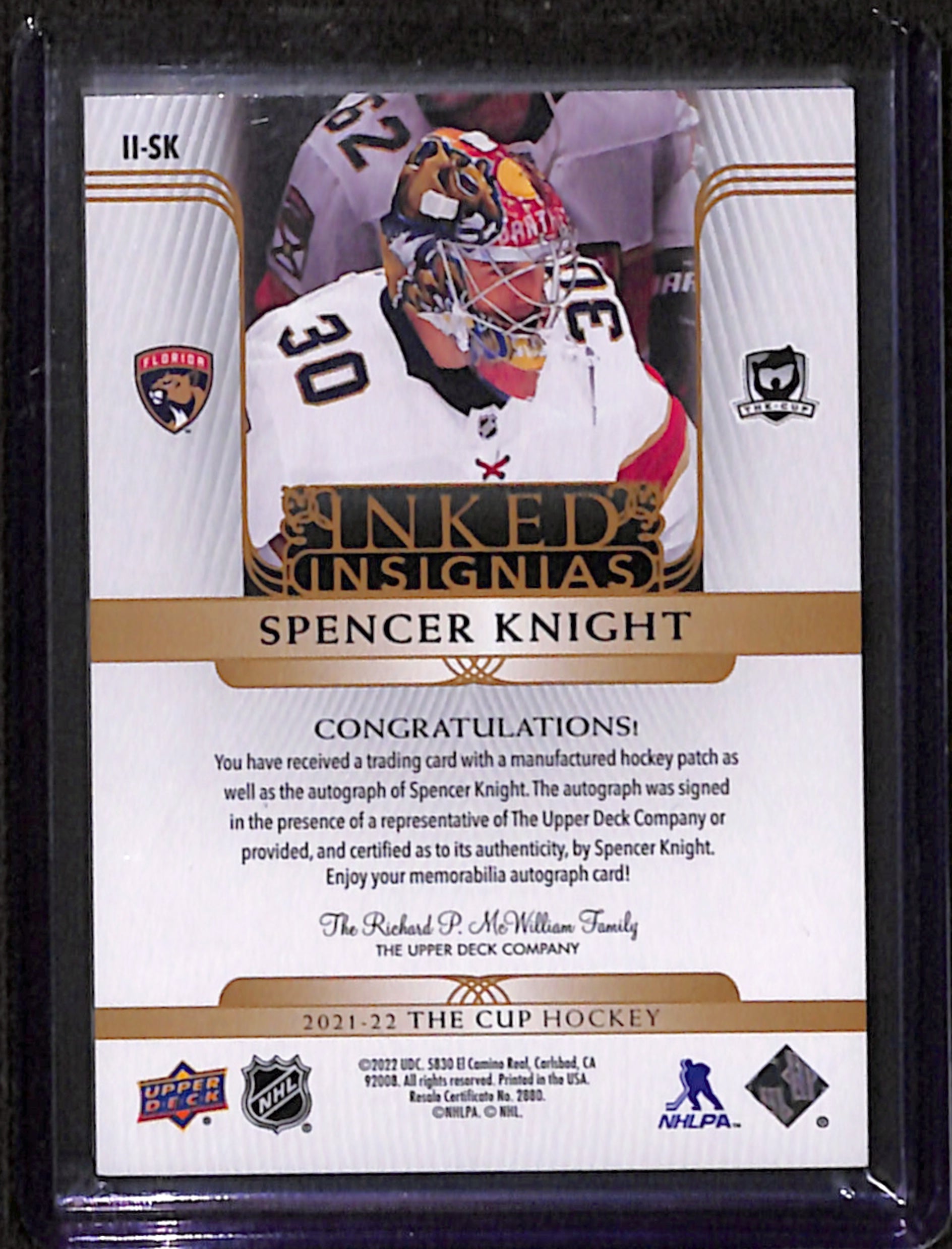 2021-22 The Cup - Spencer Knight Inked Insignias /75 (II-SK)