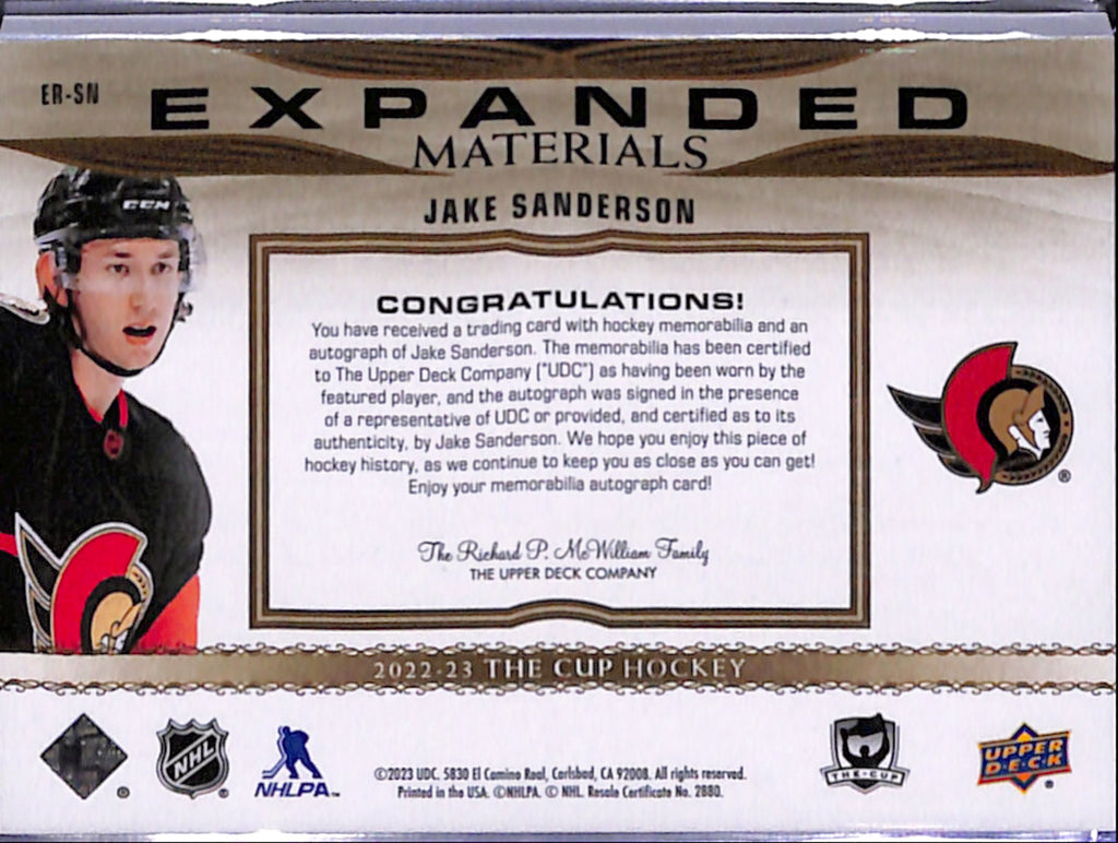 2022-23 The Cup - Jake Sanderson Expanded Materials RPA  /49 (ER-SN)