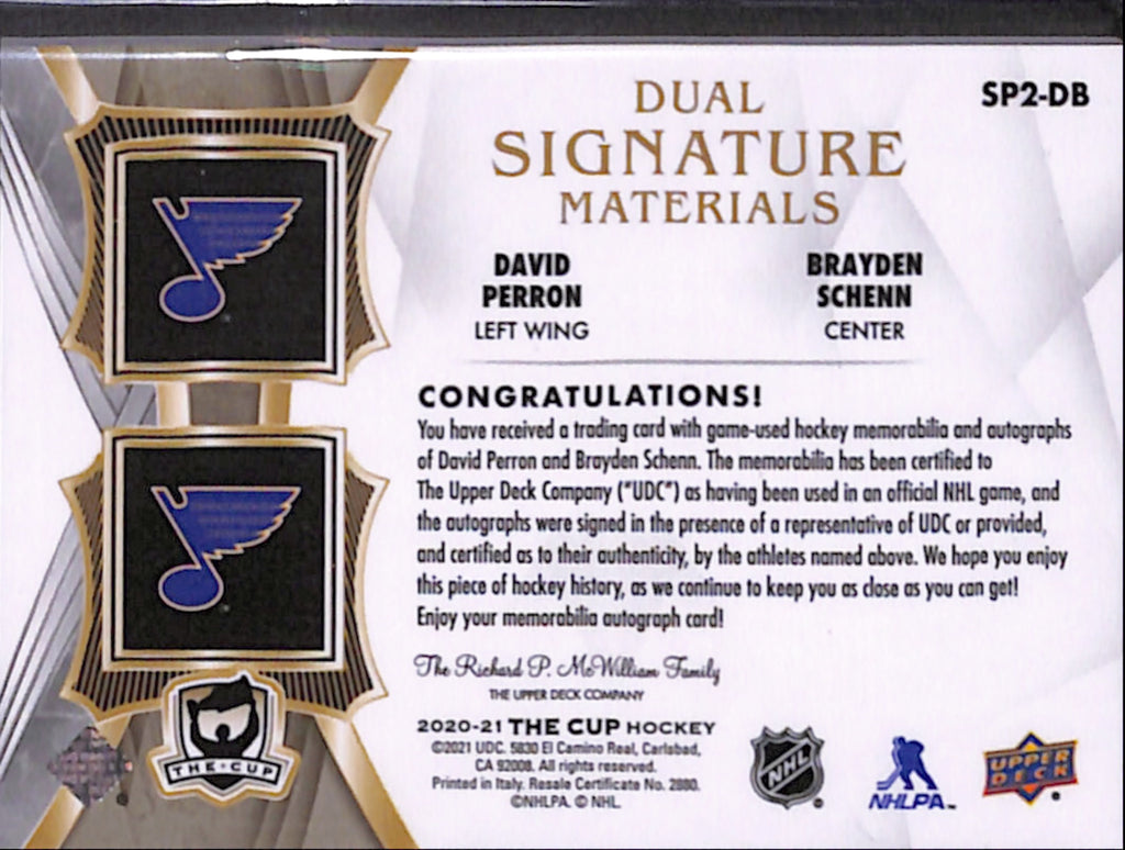 2020-21 The Cup - Perron / Schenn Dual Signature Materials #/15 (SP2-DB)