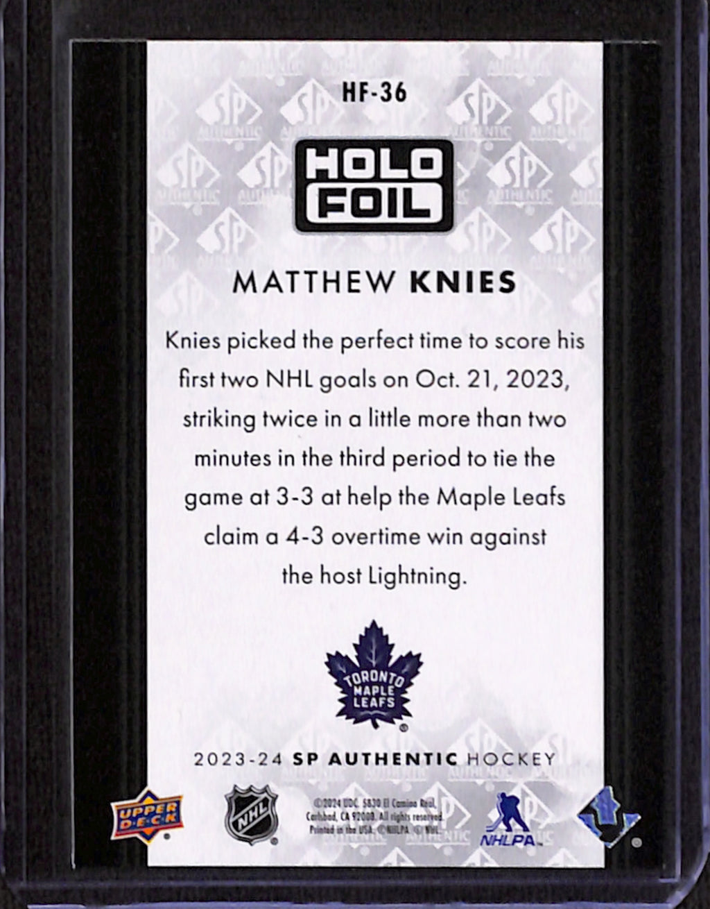 2023-24 SP Authentic -Matthew Knies Holo Foil (HF-36)