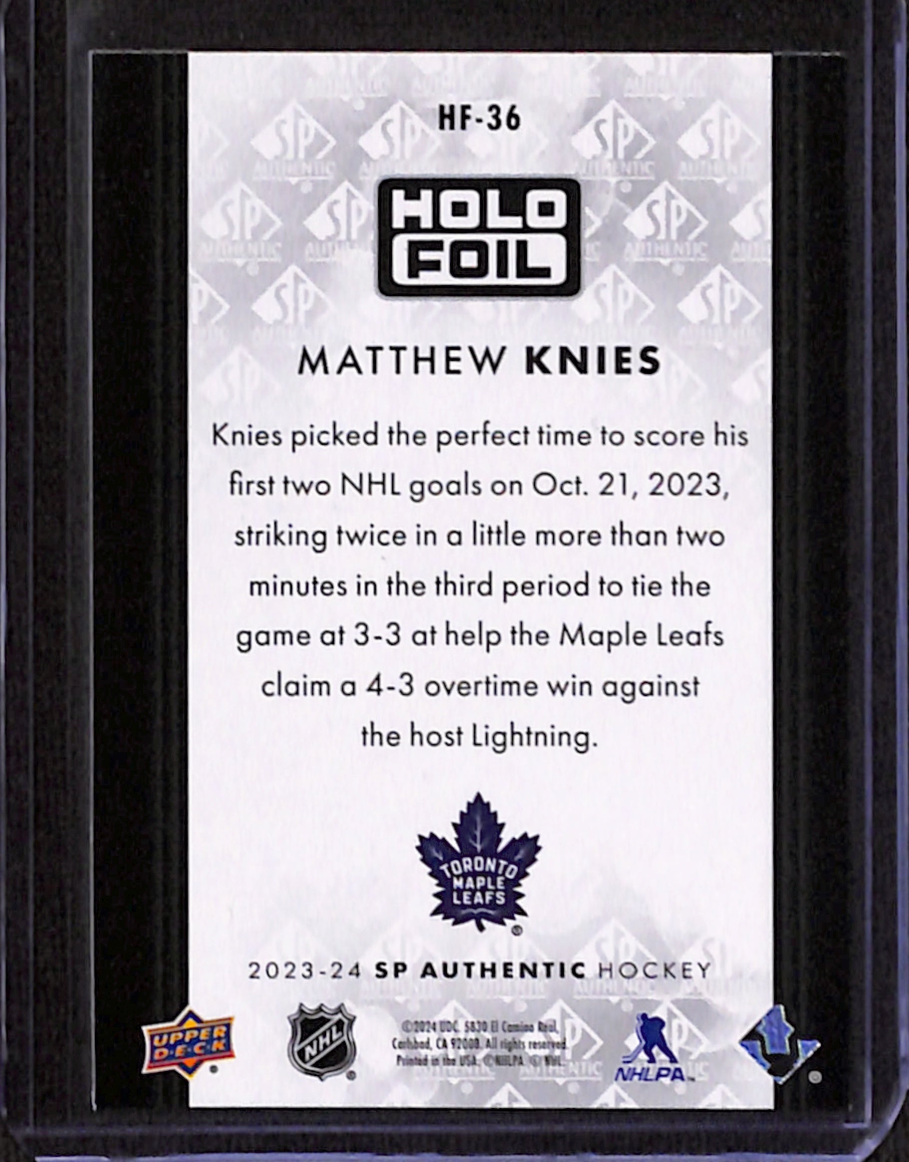 2023-24 SP Authentic -Matthew Knies Holo Foil (HF-36)