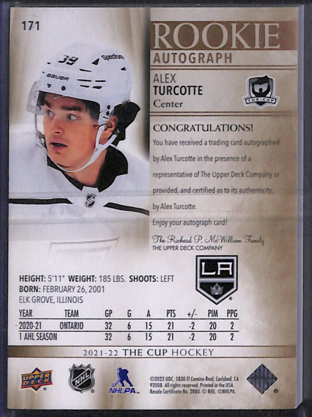 2021-22The Cup - Alex Turcotte Rookie Auto /36 (171)