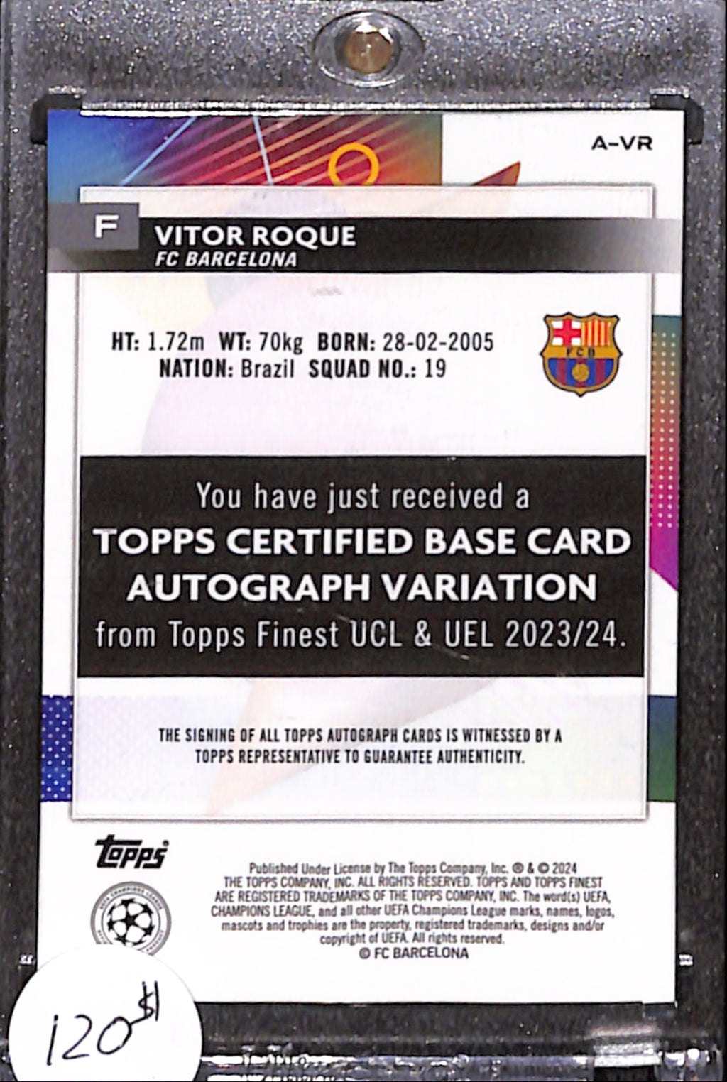 2024 Topps Finest - Victor Roque Auto /50 (A-VR)