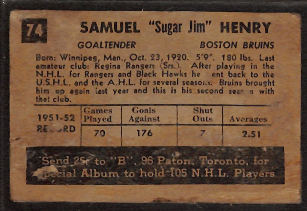 1952-53 Parkhurst - Jim Henry #74