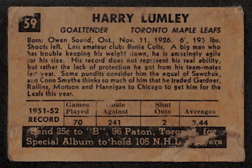 1952-53 Parkhurst - Harry Lumley #59