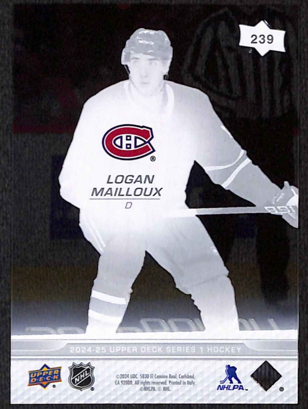 2024-25 Upper Deck Series 1 - Logan Mailloux Young Guns Clear Cut (239)