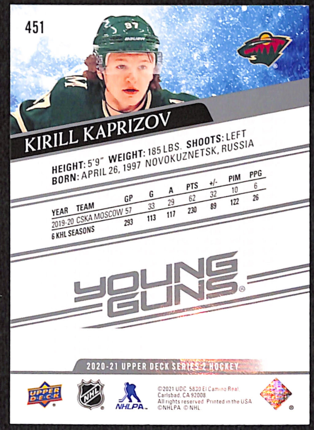 2020-21 Upper Deck Series 2 - Kirill Kaprizov Young Guns (451)