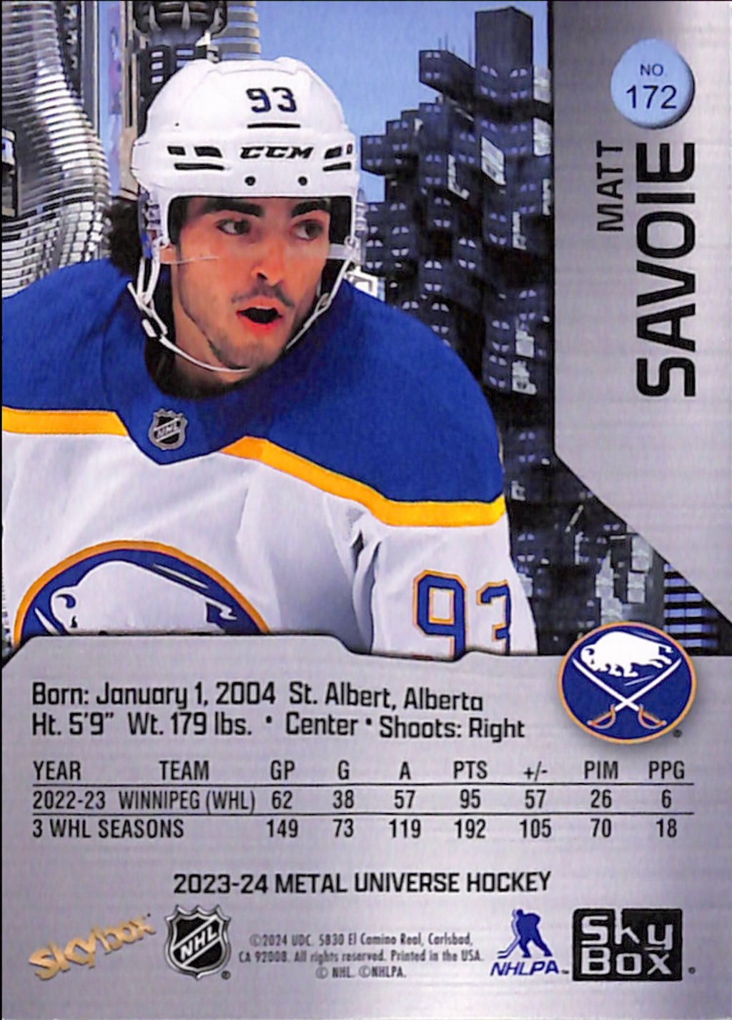 2023-24 Metal Universe Hockey - Matt Savoie Green PMG /10 (No 172)