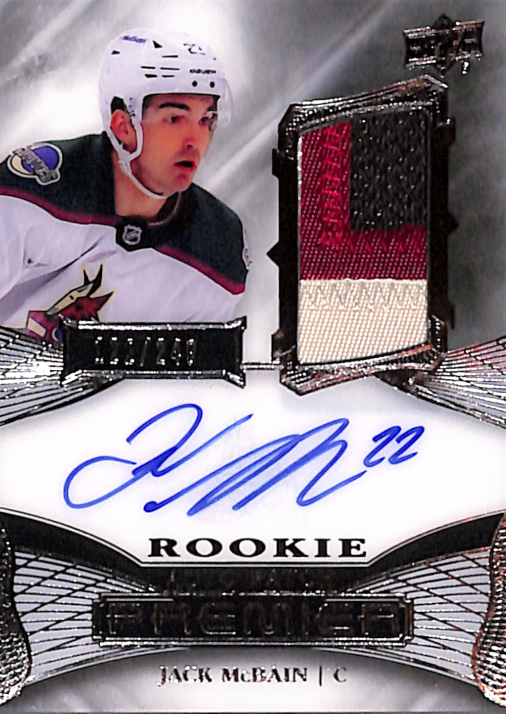 2022-23 Premier - Jack McBain Rookie Patch Auto /249 (AR-MC)