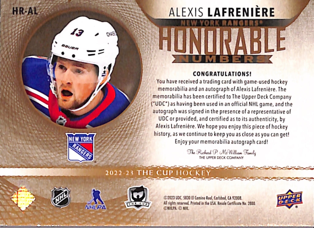 2022-23 Upper Deck The Cup - Alexis Lafreniere Honorable Numbers /20 (HR-AL)