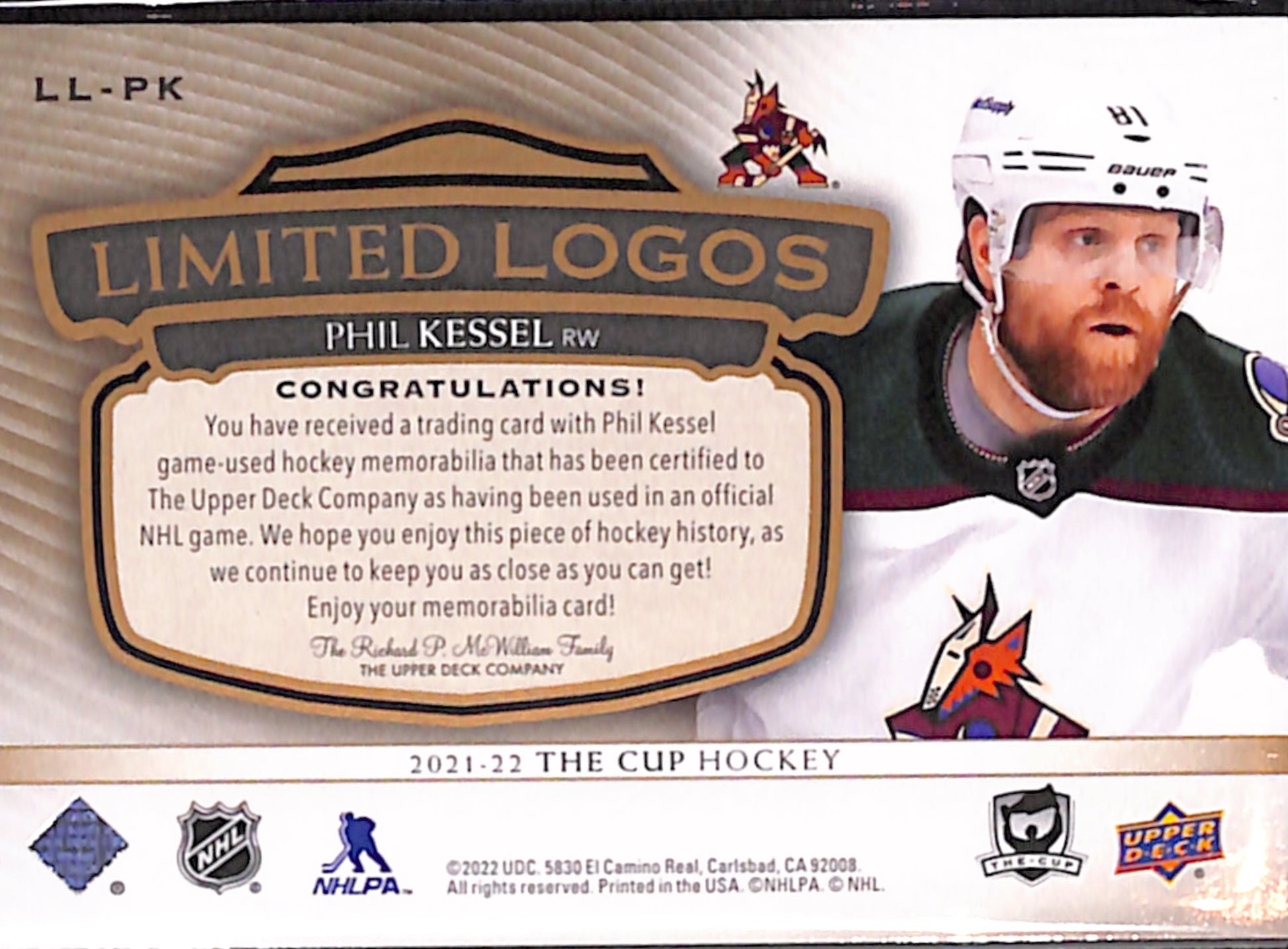 2021-22 The Cup - Phil Kessel Limited Logos Patch /50 (LL-PK)