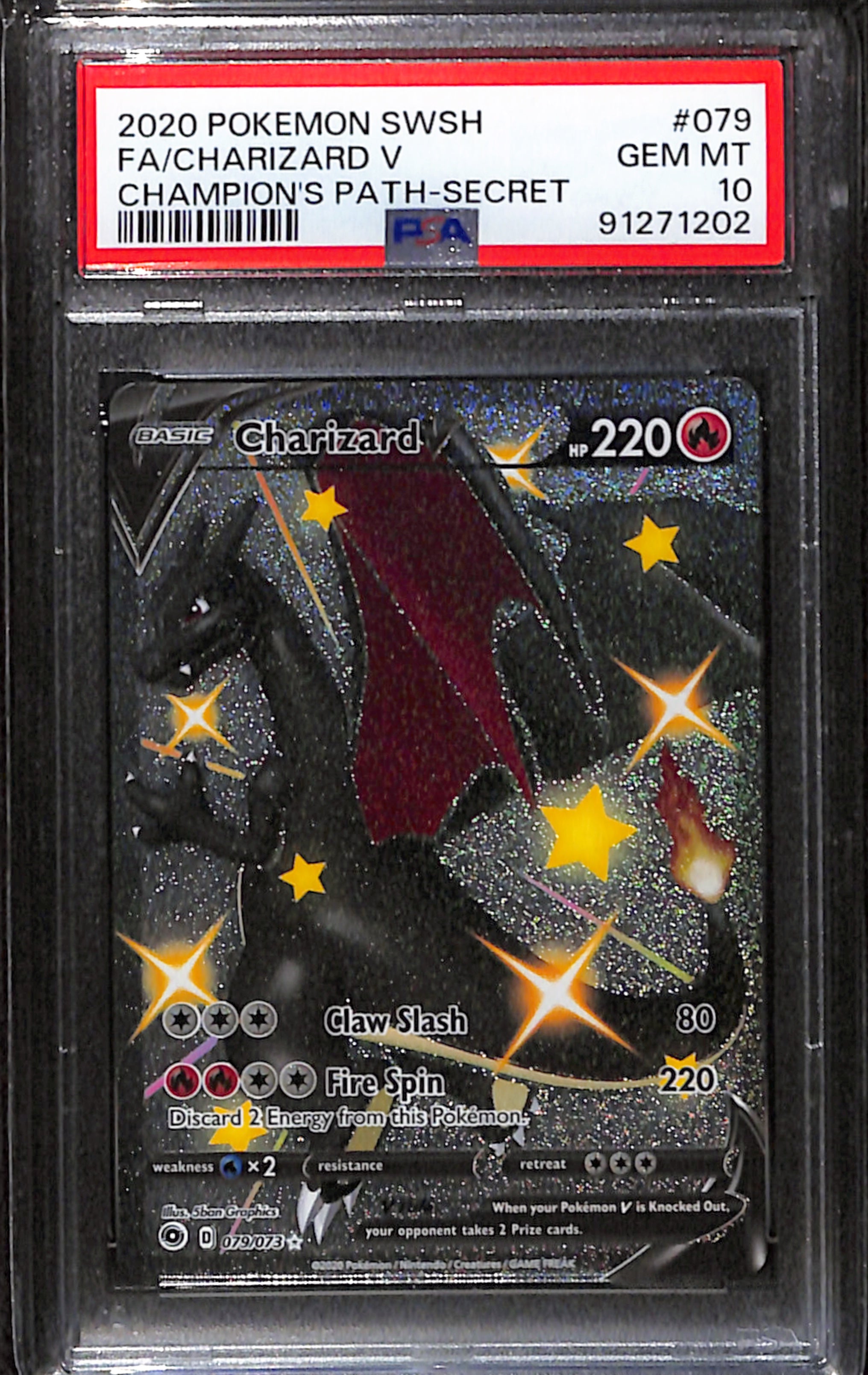 2020 Pokemon SWSH FA Charizard V Champion’s Path Secret #079 PSA 10 Gem Mint