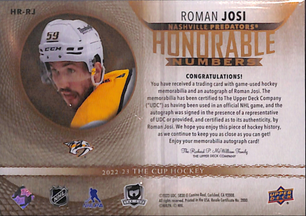 2022-23 The Cup - Roman Josi Honorable Numbers /96 (HR-RJ)