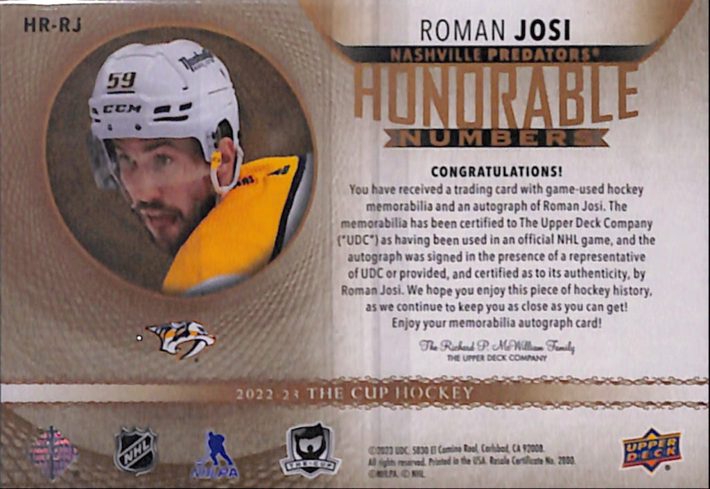 2022-23 The Cup - Roman Josi Honorable Numbers /96 (HR-RJ)