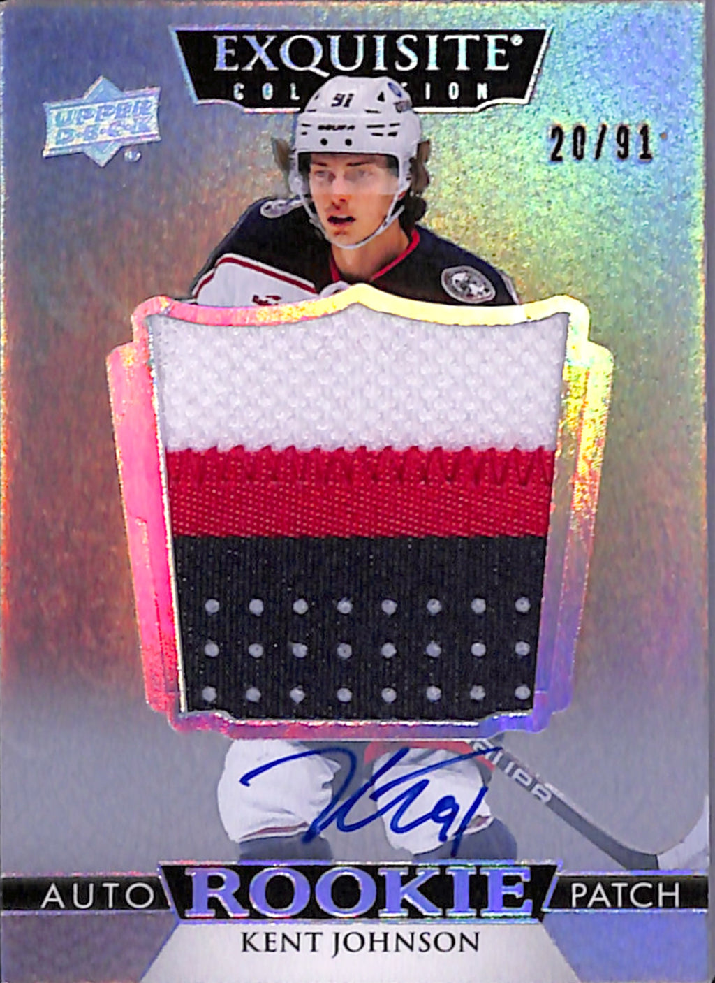 2022-23 The Cup - Kent Johnson Exquisite Collection Rookie Auto Patch /91 (EC-KJ)