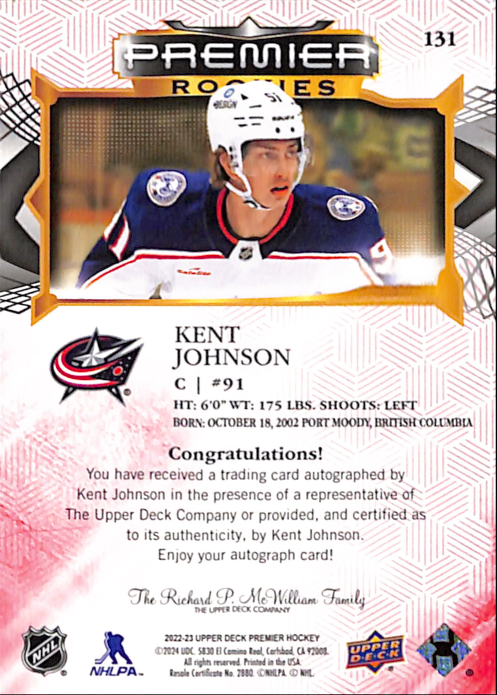 2022-23 Premier - Kent Johnson Rookie Auto (131)