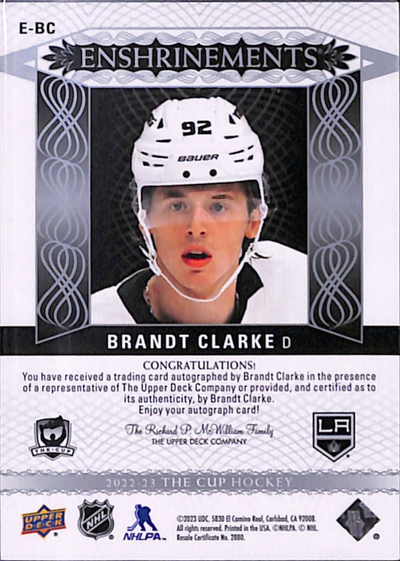 2022-23 The Cup - Brandt Clarke Enshrinements /99 (E-BC)