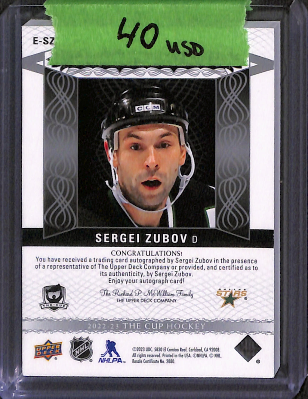2022-23 The Cup - Sergei Zubov Enshrinements /99 (E-SZ)