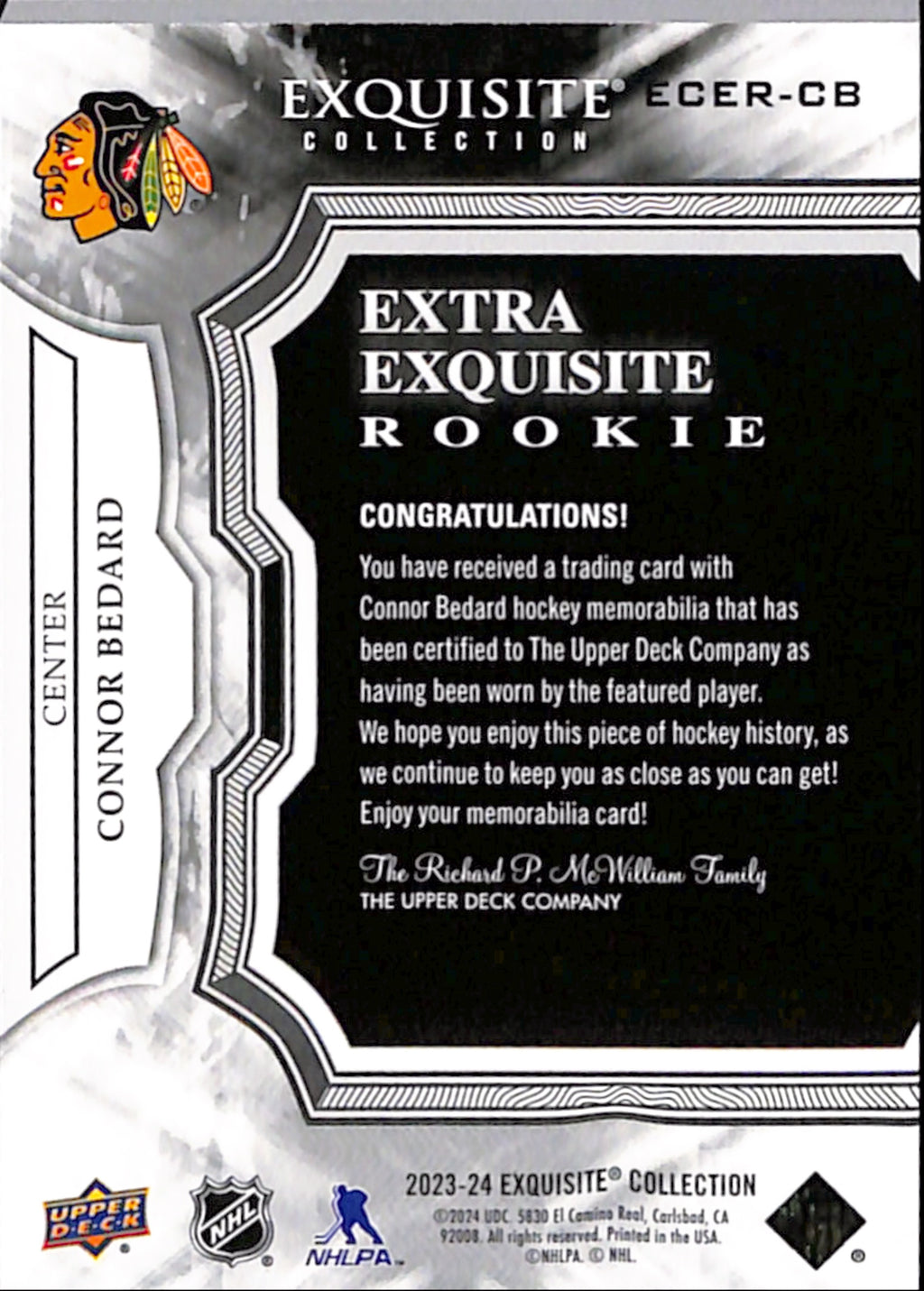 2023-24 Black Diamond - Connor Bedard Extra Exquisite Rookie /349 (ECER-CB)