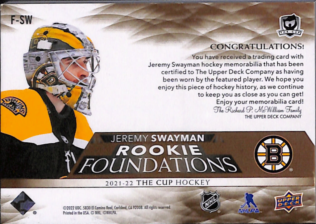2021-22 The Cup - Jeremy Swayman Foundations Patch /10 (F-SW)