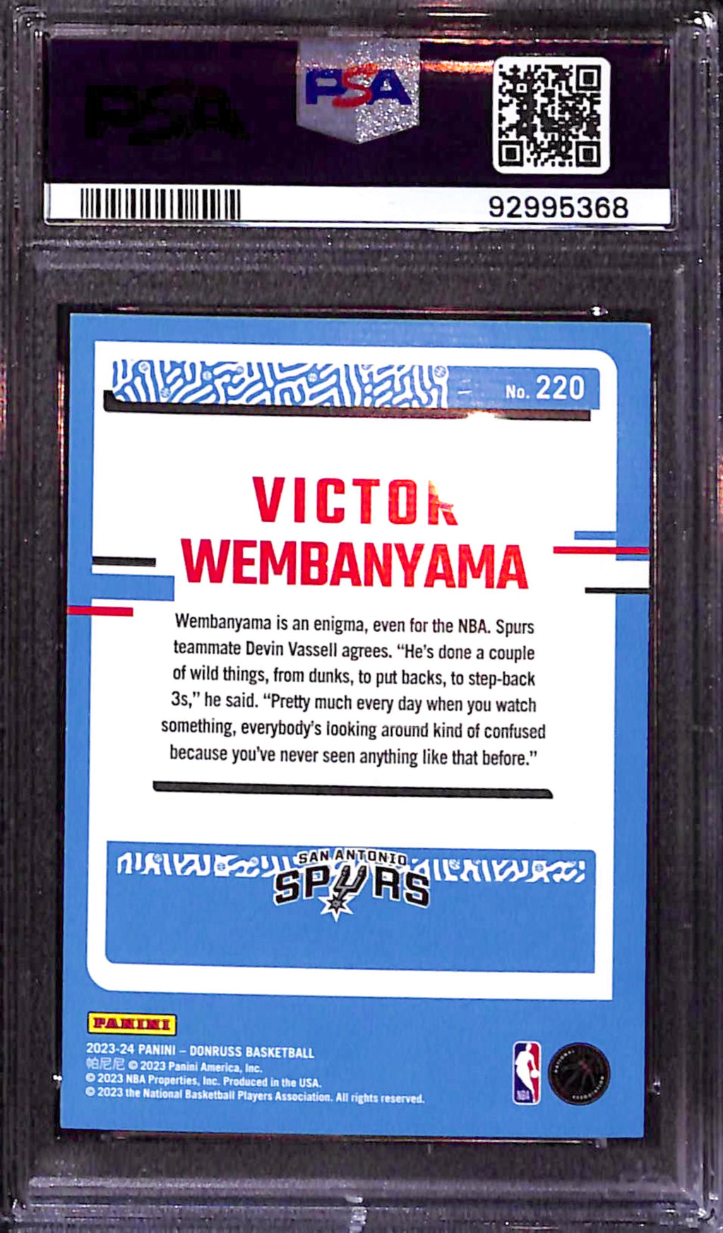 2023-24 Panini Donruss - Rated Rookie #220 Victor Wembanyama - PSA 9