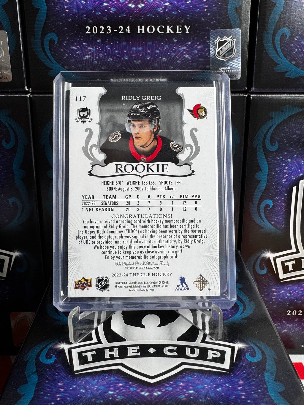 2023-24 The Cup - Ridly Greig Gold Rookie Auto Patch /24 (117)