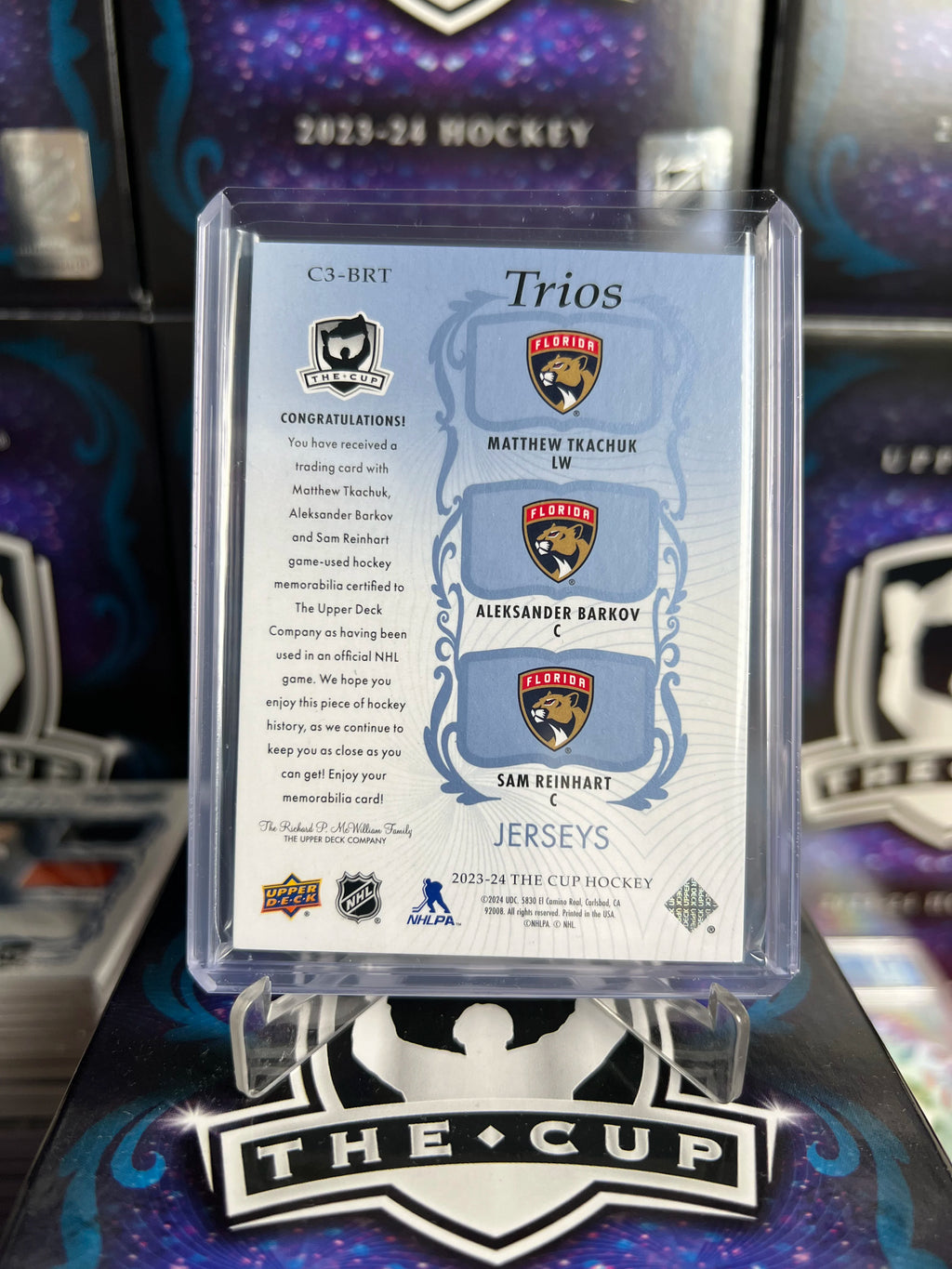 2023-24 The Cup Tkachuk/Barkov/Reinhart Cup Trios Jersey /35 (C3-BRT)