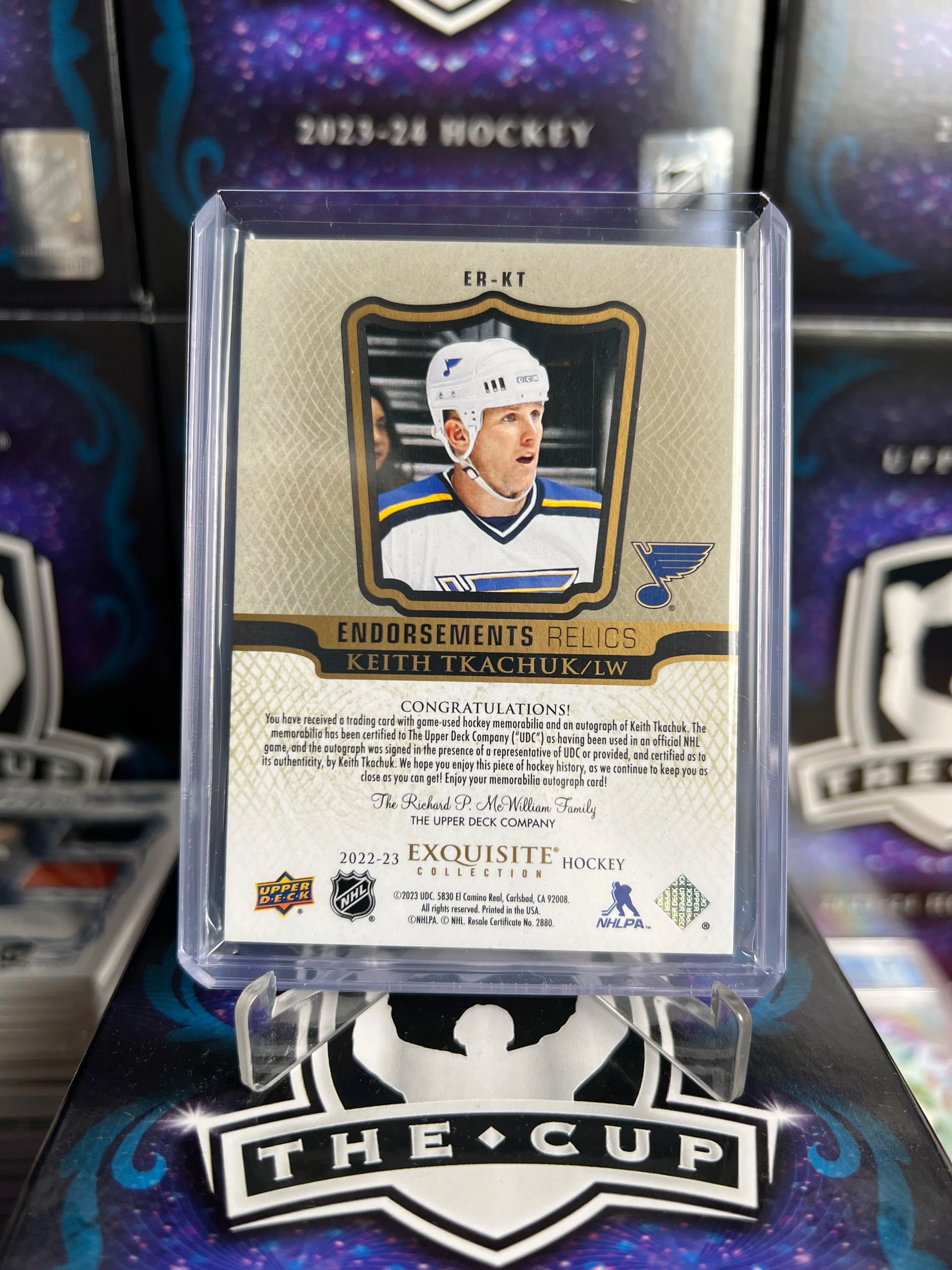 2023-24 The Cup Keith Tkachuk Endorsements Relics Patch Auto /50 (ER-KT)