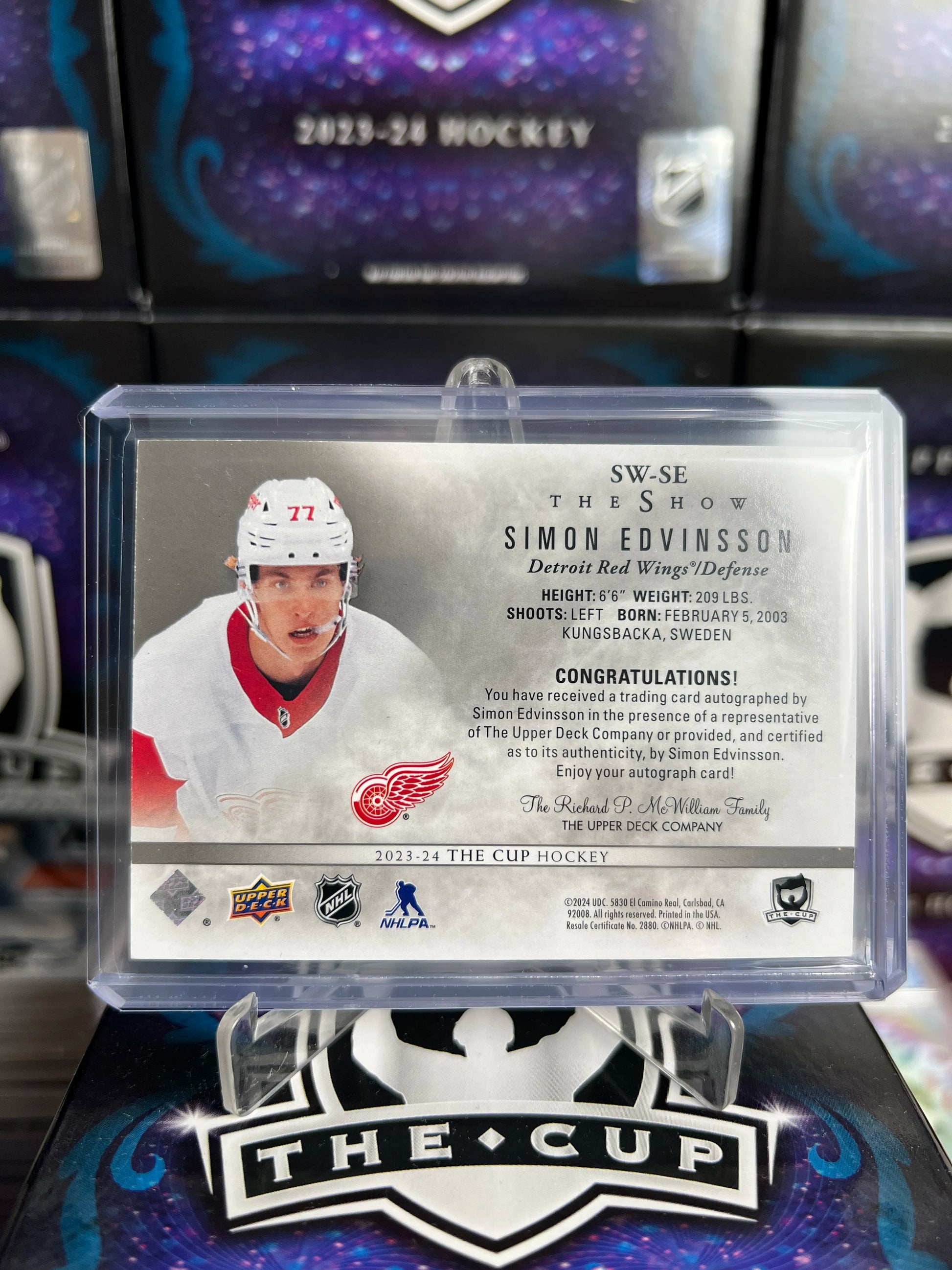 2023-24 The Cup Simon Edvinsson The Show Auto Rookie (SW-SE)