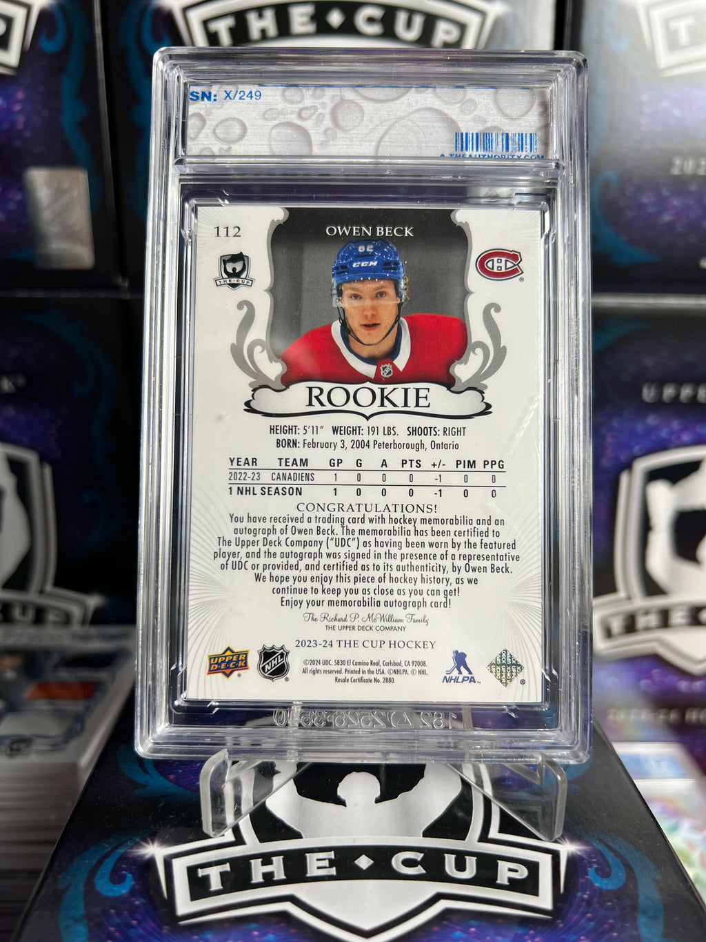 2023-24 The Cup - Owen Beck True Rookie Patch Auto /249 (112)