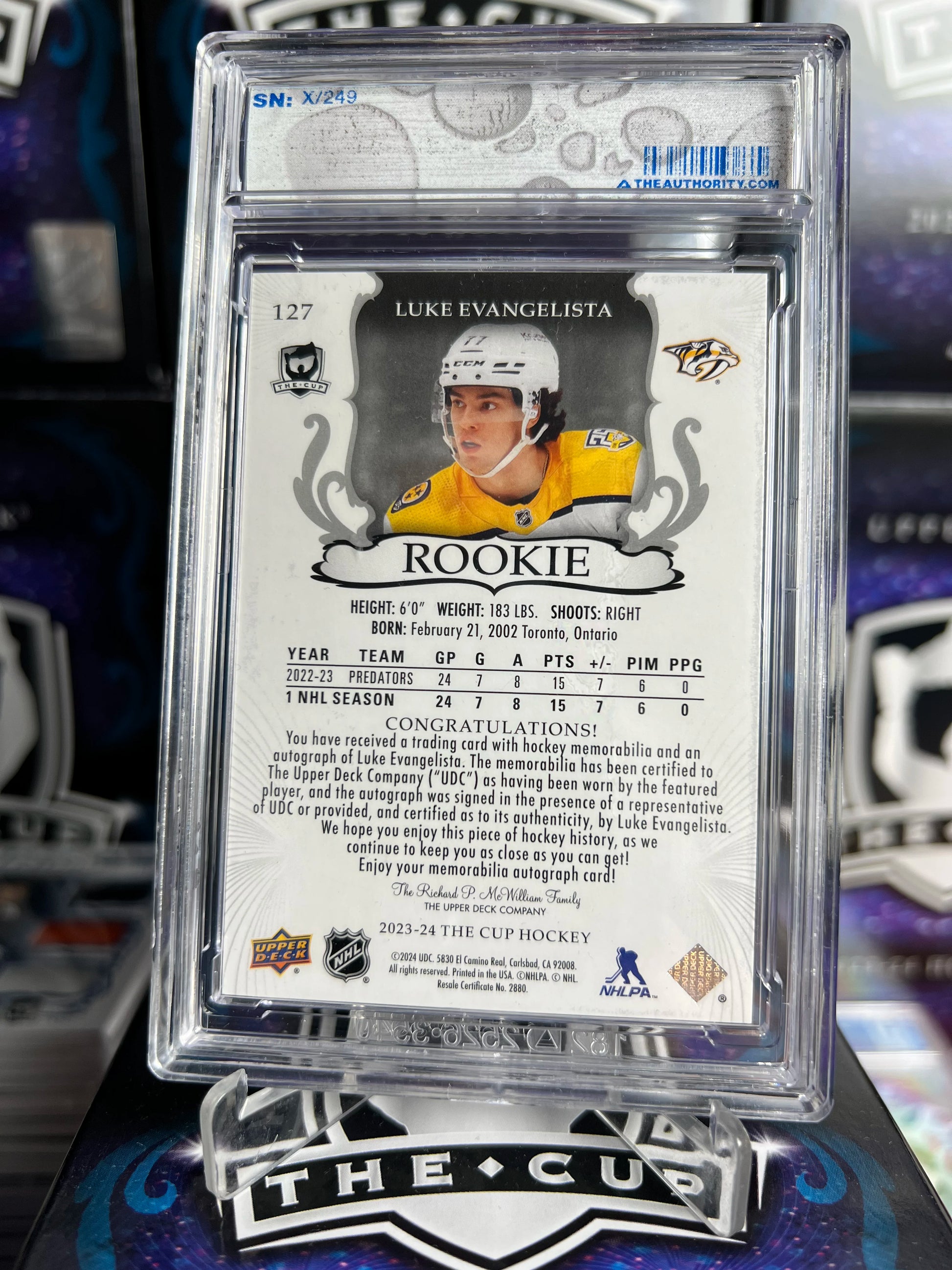 2023-24 The Cup - Luke Evangelista Rookie Patch Auto /249 (127)