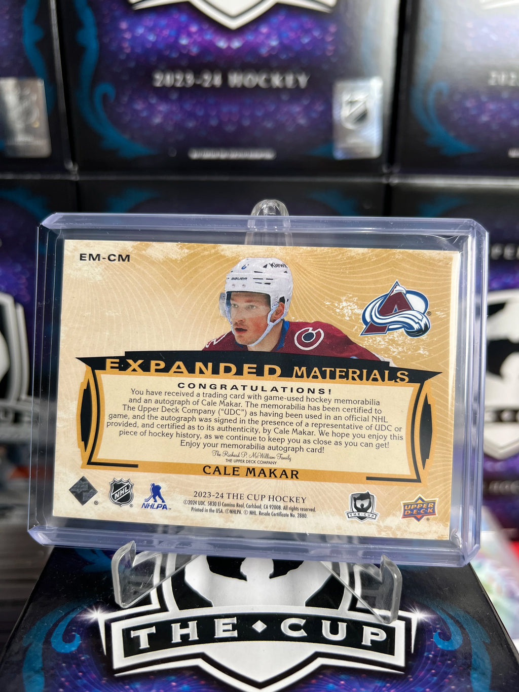 2023-24 The Cup - Cale Makar Expanded Materials /15 (EM-CM)