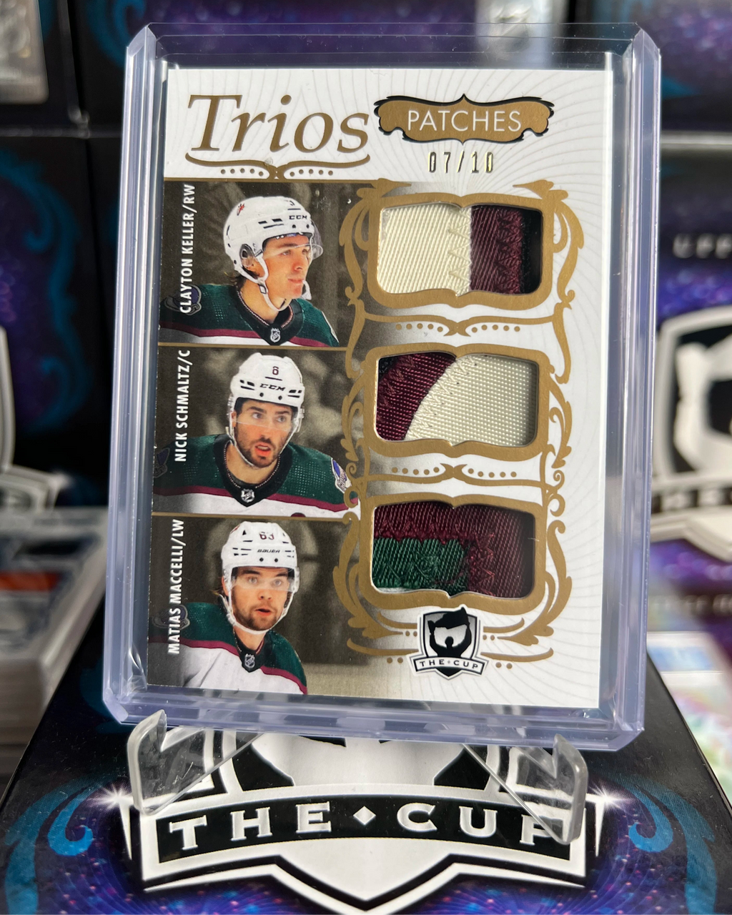 2023-24 The Cup - Keller/Schmaltz/Maccelli Cup Trios Gold Patch /10 (C3-SKM)