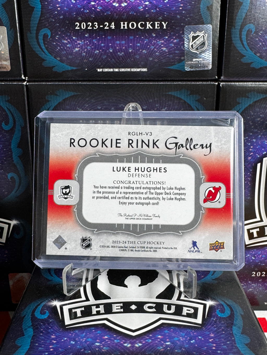 2023-24 The Cup - Luke Hughes Rookie Rink Gallery Auto /25 (RGLH-V3)