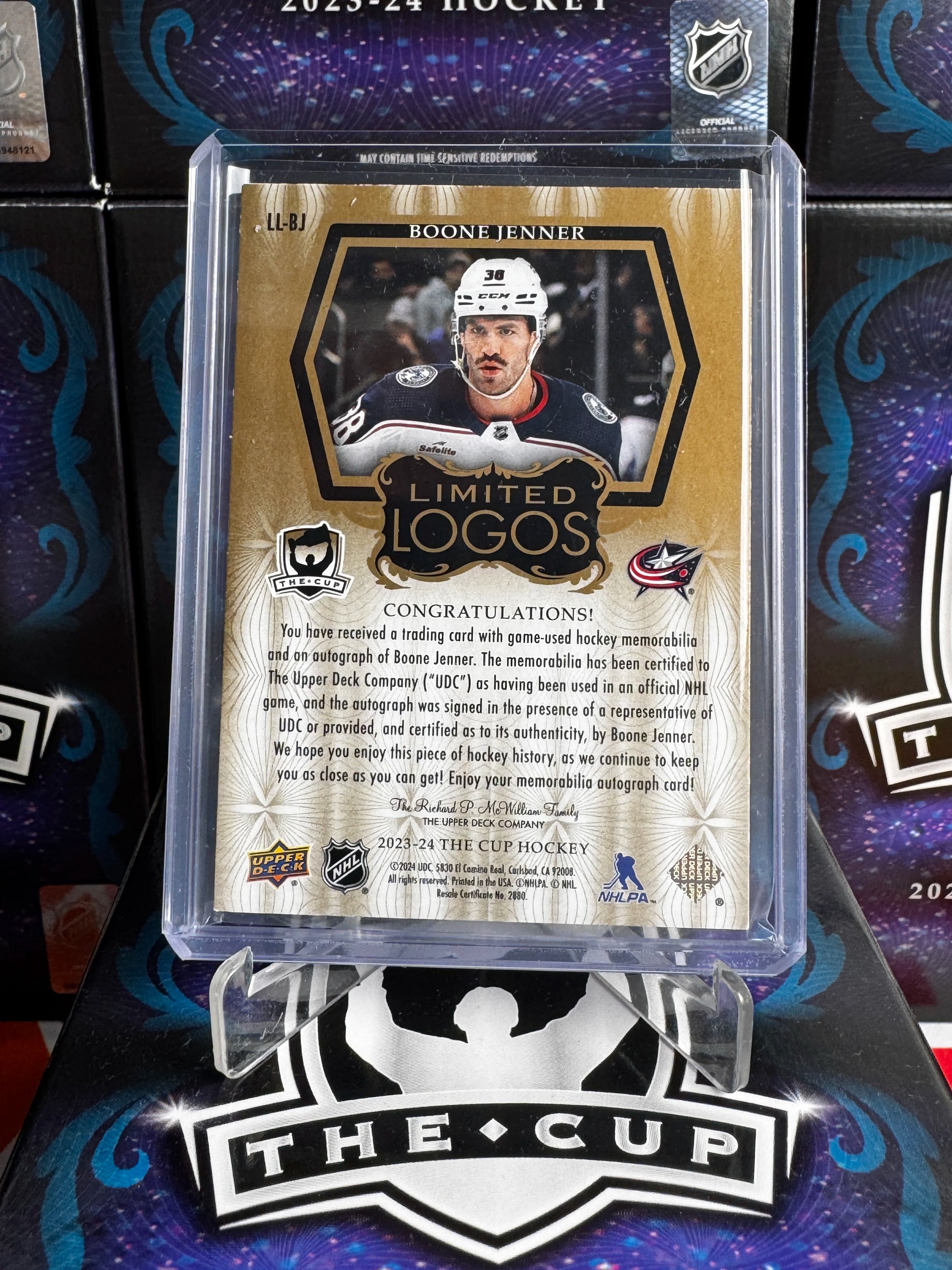 2023-24 The Cup - Boone Jenner Limited Logos Auto Patch /50 (LL-BJ)