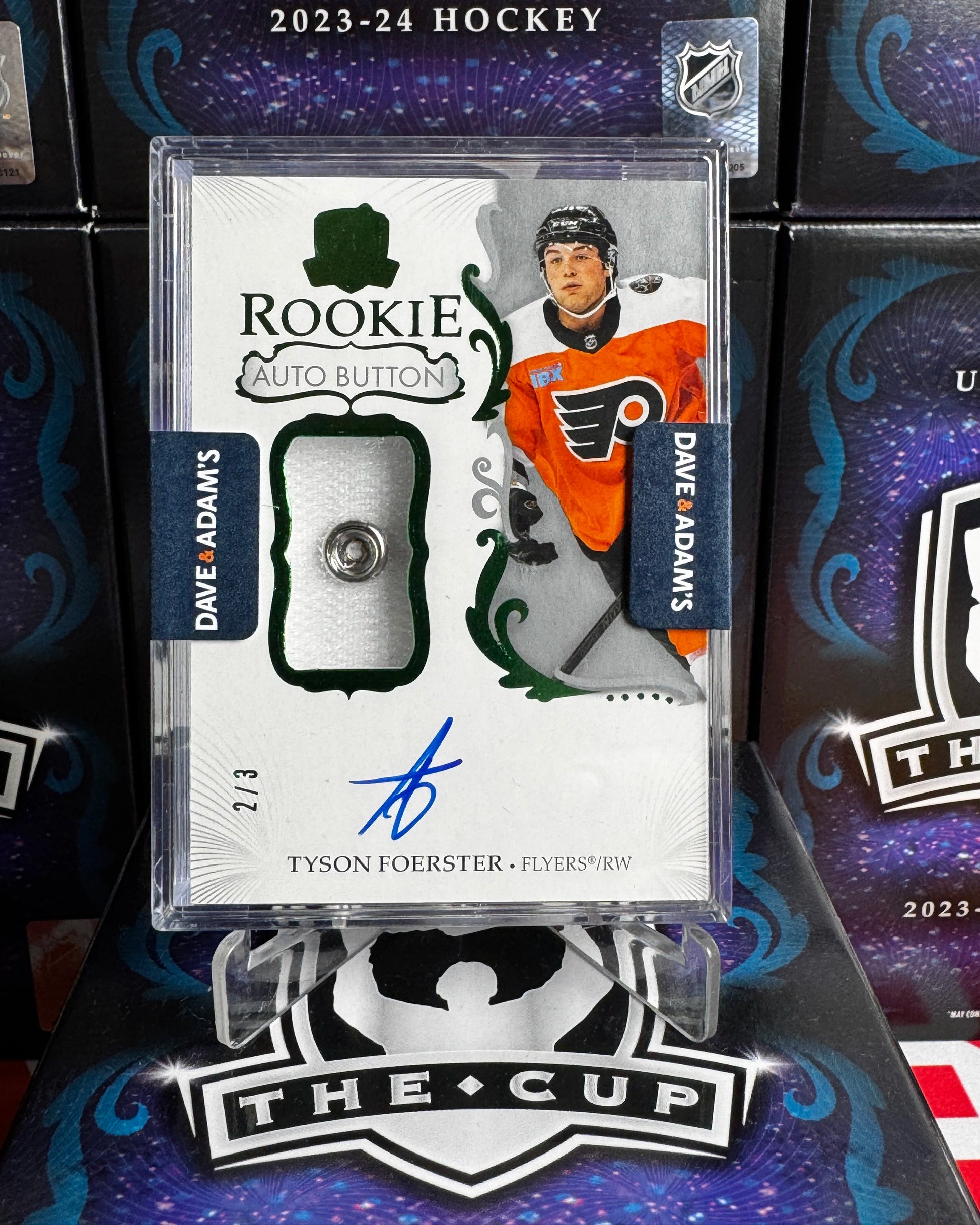2023-24 The Cup - Tyson Foerster Green Foil Rookie Auto Button /3 (110)